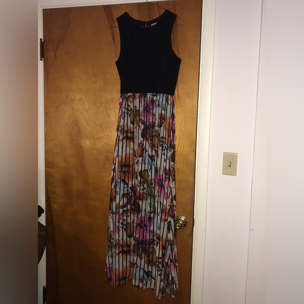 danny and nicole Sleeveless Black and Floral Maxi Dress